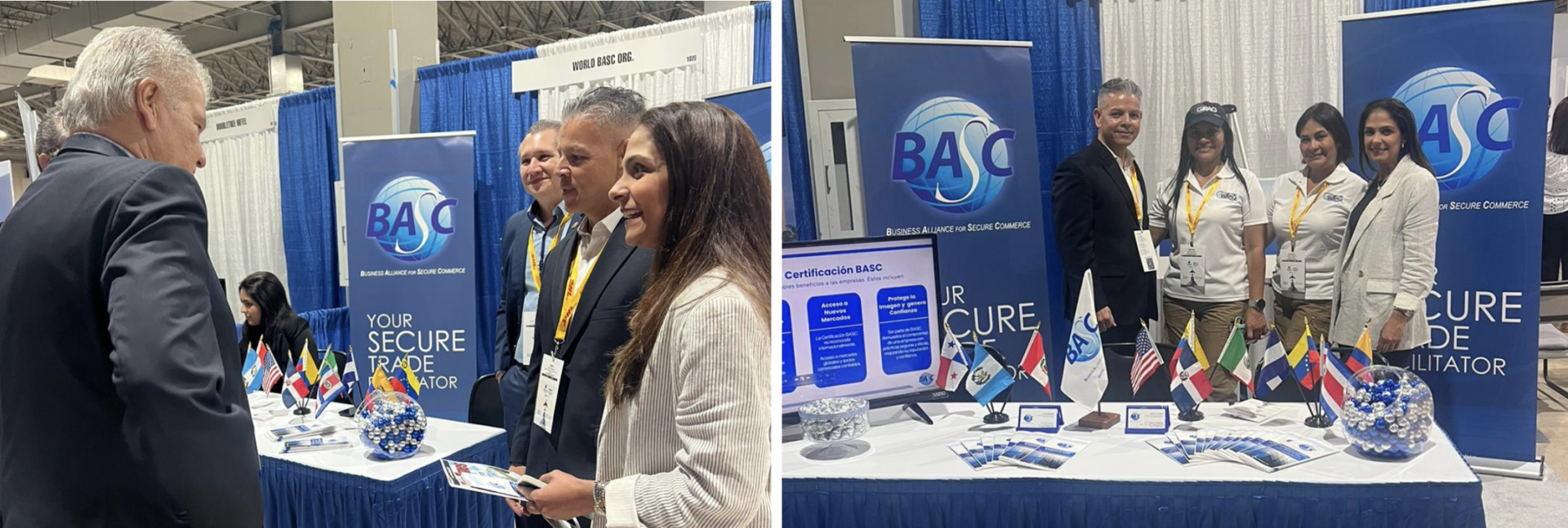 Miembros del equipo de WBO, atendiendo el stand de BASC durante la feria y exhibición comercial en el marco de Air Cargo Americas & Supply Chain Americas 2023.