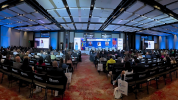 Suzanne Lemaitre, directora ejecutiva de WBO, durante su discurso de bienvenida en la instalación oficial del Congreso Nacional BASC Colombia 2025.
